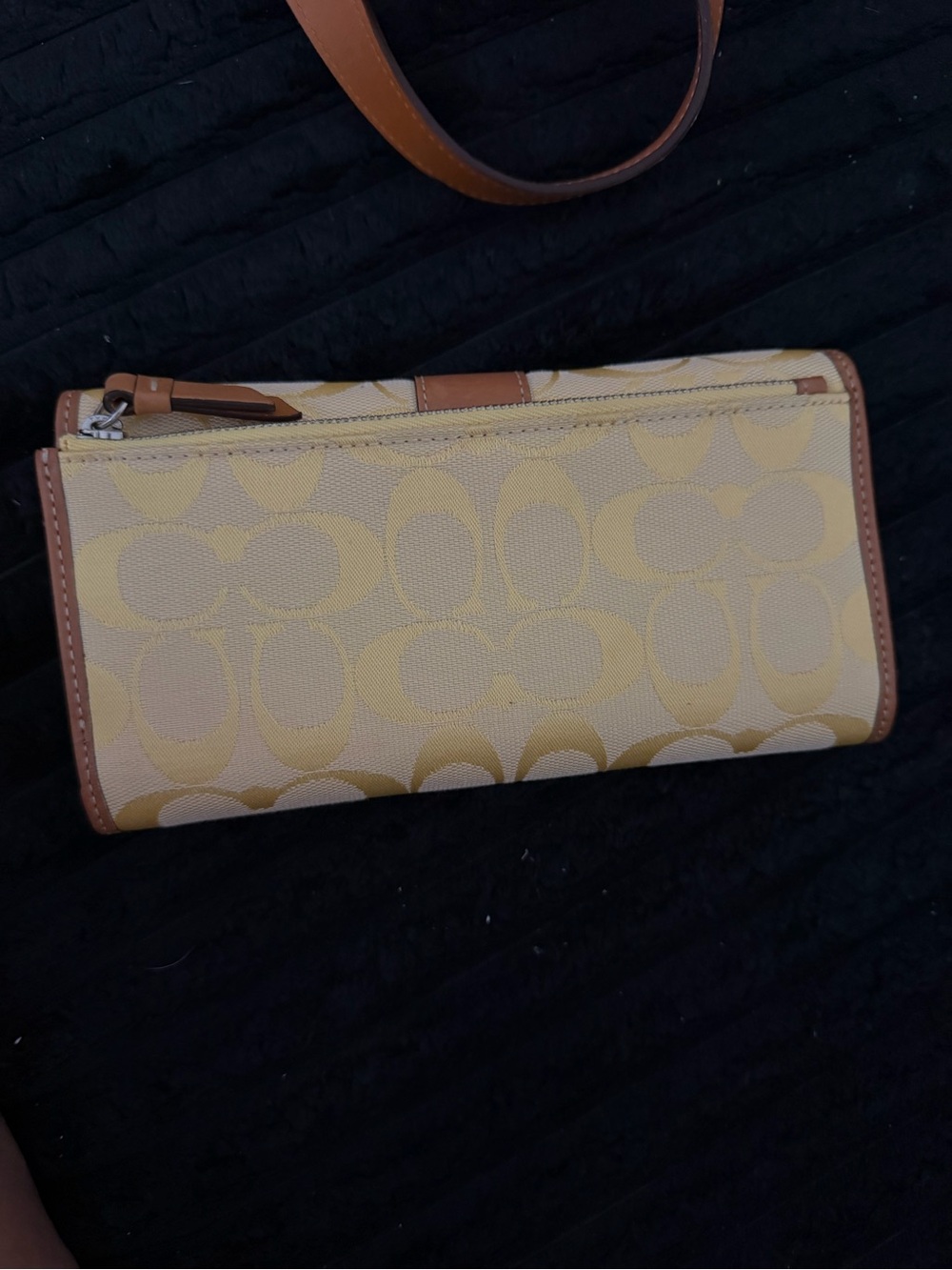 Coach Yellow Signature Canvas Shoulder Bag with Brown Leather Trim - Picture 7 of 7